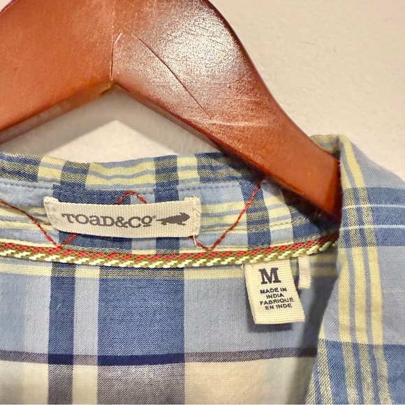 Toad & Co 100% Organic Cotton Popover Top Long Sleeves Blue Plaid Medium - Picture 7 of 9